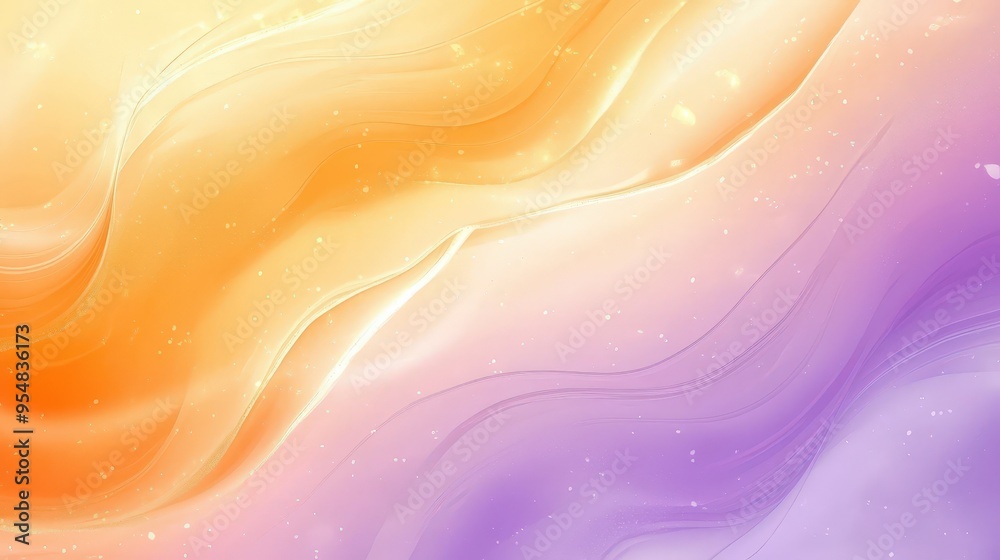 Poster The design features gentle waves in warm shades of orange and cool purple, blending harmoniously to create a serene and calming atmosphere ideal for relaxation or creativity