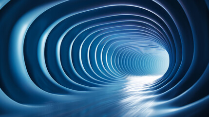 A blue tunnel with a white light shining through it. The tunnel is long and narrow, and the light is the only source of illumination. The tunnel appears to be a part of a larger structure.