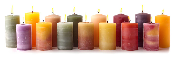 Set of different color candles with a rough texture for a modern interior