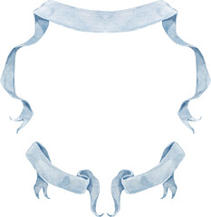 Watercolor Ribbon Banner Wedding Crest. Pink Pastel Bow 