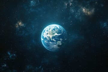 Fototapeta premium Glowing blue planet Earth in space with stars