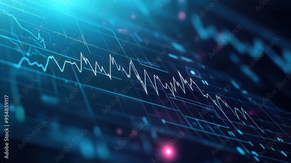 Poster a 2d loop of animated charts and graphs showing fluctuating medical data, with dynamic transitions a