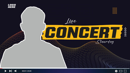 Creative YouTube thumbnail and social media cover design,  live Concert video streaming for Live Concert on abstract colorful shapes and white background