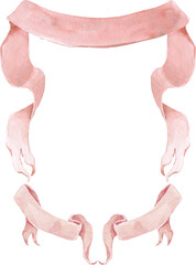 Watercolor Ribbon Banner Wedding Crest. Pink Pastel Bow 
