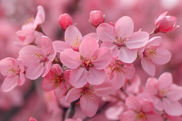Fototapeta premium Springtime Bloom of Pink Cherry Blossoms: Nature's Breath-taking Display for a Seasonal Greeting Card or Poster