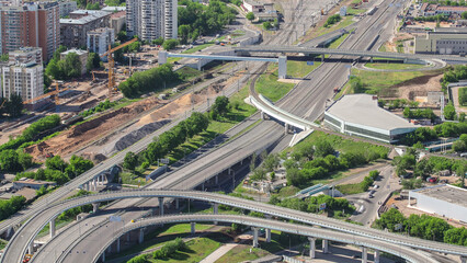 Aerial view of the buildings from the rooftop of Moscow International Business Center skyscraper timelapse, Russia