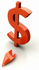 Fototapeta premium Economic Downturn Concept - Shrinking Dollar Sign with Downward Arrow Symbolizing Declining Interest Rates
