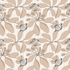 Delicate beige floral seamless vector pattern. Hand drawn vintage illustration. For fabric, clothes, wallpaper, packaging, wrapping paper.