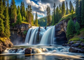 Fototapeta premium Moose Falls in June symmetrical composition, using the falls' natural curves to create a sense of balance and harmony