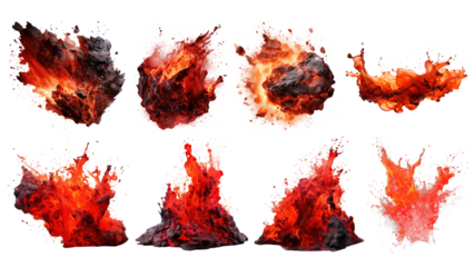 Lava spurting png element set, transparent background