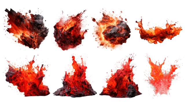 Lava spurting png element set, transparent background