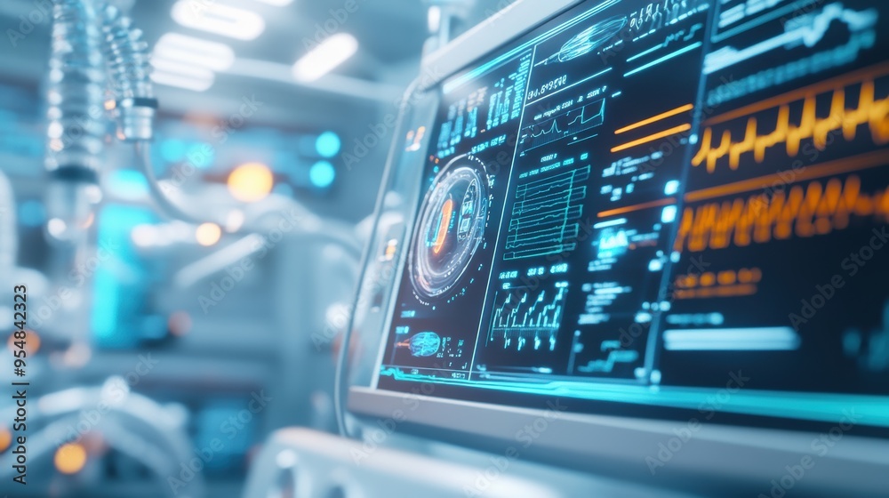 Poster a hyperrealistic 3d animation of a medical laboratory with various equipment and digital screens dis