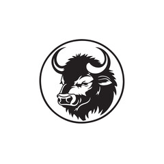 Bold and Fierce Buffalo Head Logo in Artistic Circular Silhouette for Strong Brand Identity