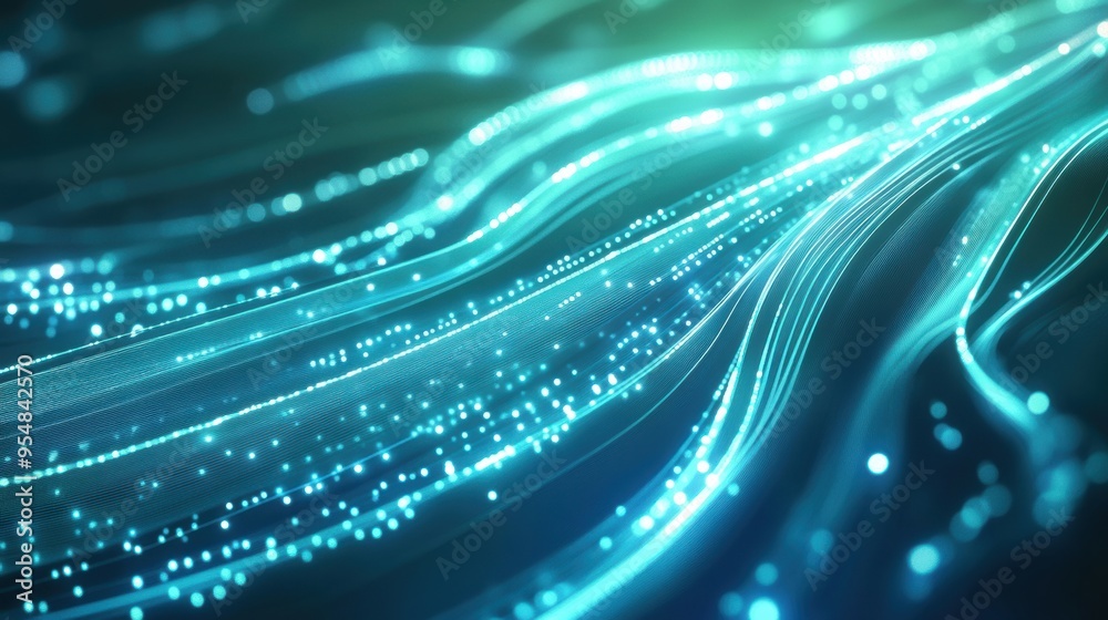 Wall mural a looping 2d animation of pulsating blue and green waves of light moving rhythmically across the scr