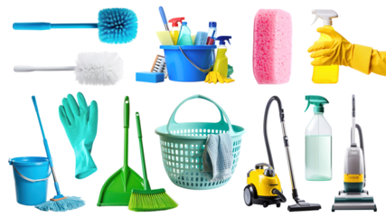 Cleaning supply png element set, transparent background