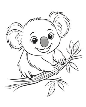 recommend clip art: Cartoon koala black and white coloring page for kids on white background