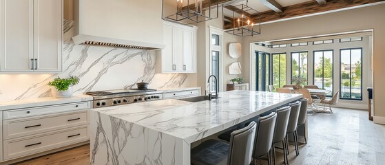 A gourmet kitchen with state-of-the-art appliances and luxurious marble countertops