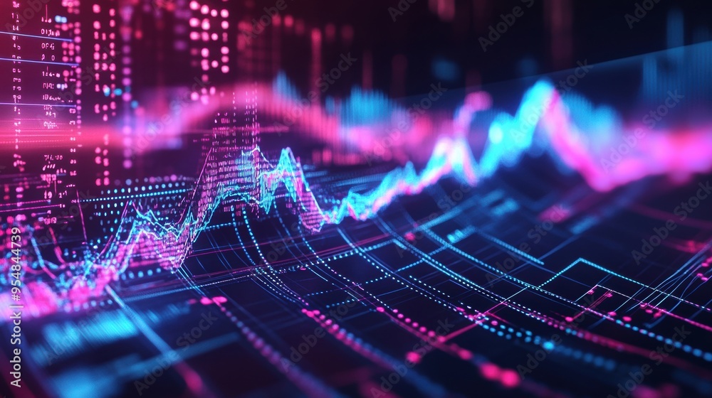 Fototapete animated 3d background featuring layers of transparent financial graphs and data visualizations, mov