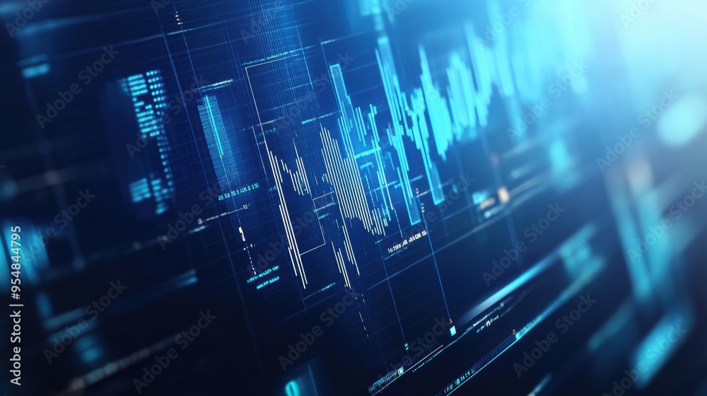 Poster animated 3d background featuring layers of transparent financial graphs and data visualizations, mov