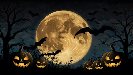 Halloween concept illustration backgraund, vector, vampire, helloween, happy, bat, invitation, moon, horror, halloween, night, pumpkin, skittish, dark, holiday, symbol, wood, background, scarey, evil,