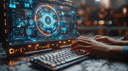Obraz premium A high-tech call center where a customer service representative is using AI software to handle customer inquiries.