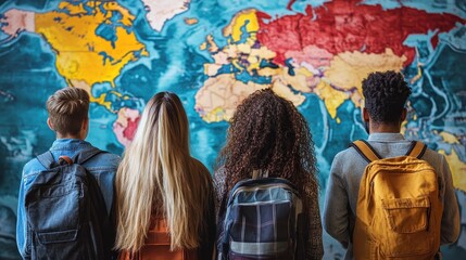Diverse Students Exploring the World Map