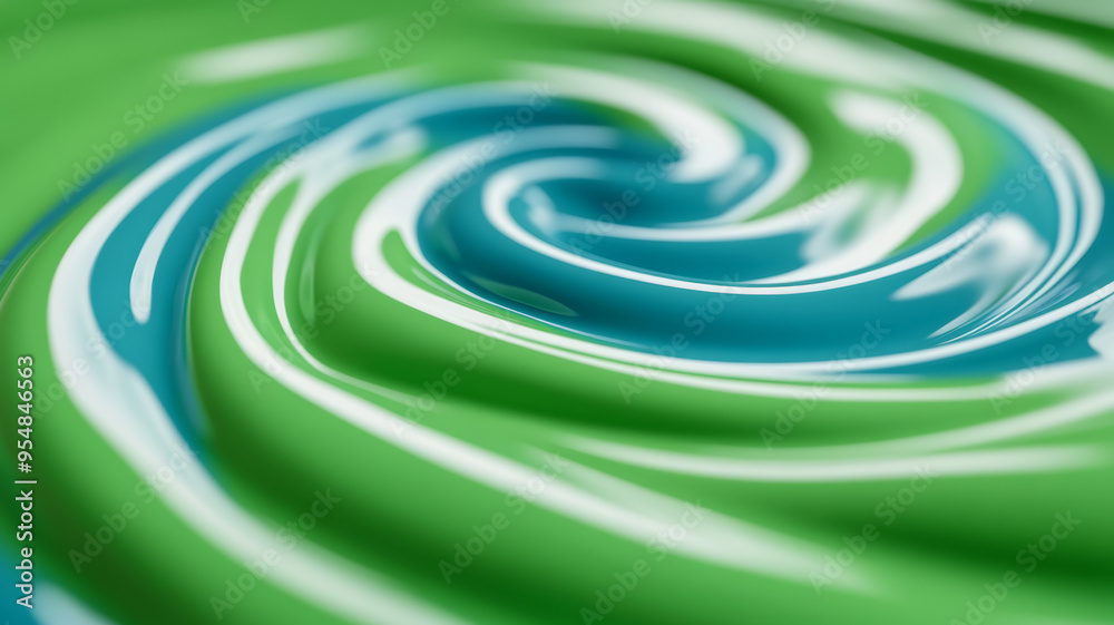 Sticker Macro shot of liquid waves in contrasting electric blue and neon green swirling together 