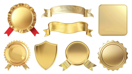 PNG gold badge element set, transparent background