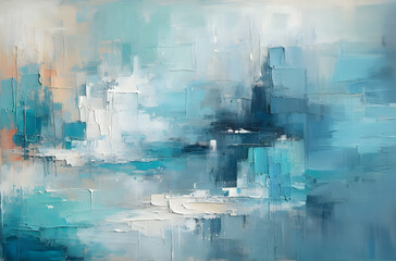 Abstrakte, blau-weiße Struktur mit dicken Öl-Pinselstrichen, oil painting, Textur oder Hintergrund