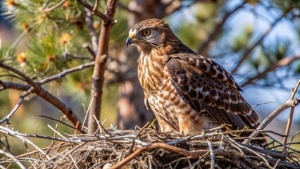 A Cooper's Hawk Perched in a Nest in a Tree