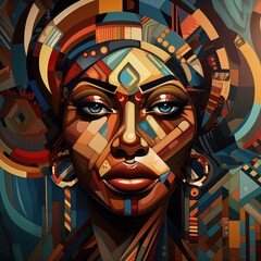 Illustration of African woman portrait in cubism style