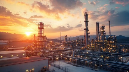 Fototapeta premium Breathtaking Sunset Over the Magnificent Oil Refinery Skyline