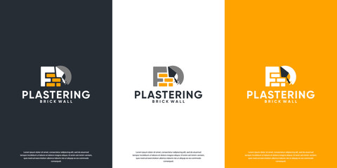 building completion stage, plastering bricks, vector graphic design.