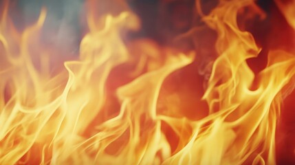 Fototapeta premium Flames flickering in slow motion, with rich, vibrant colors and intricate details of the fire's movement, evoking warmth and intensity