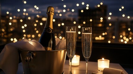 Elegant Rooftop Champagne. AI generated illustration