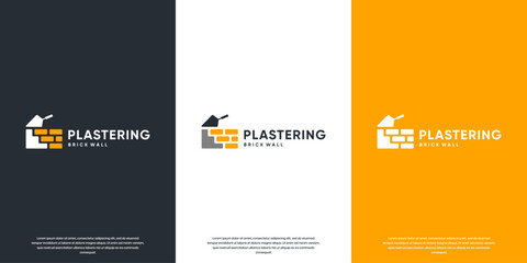 building work logo, bricklaying, red brick, trowel, plaster, vector graphic template.