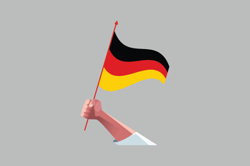 A hand holding an Germany flag, Germany flag vector graphic, National Germany flag, Vector illustration, Computer illustration
