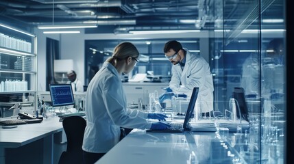 Obraz premium Researchers Collaborating in a High-Tech Laboratory