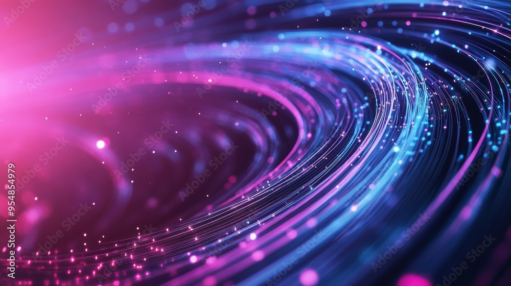 Poster hyperrealistic 3d loop of fiberoptic cables transmitting data with pulses of light traveling through