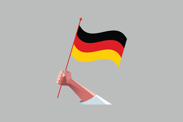 A hand holding an Germany flag, Germany flag vector graphic, National Germany flag, Vector illustration, Computer illustration
