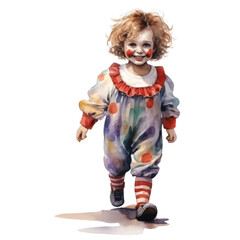 A Young Girl Dressed as a Clown Walking