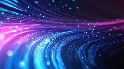 Hyperrealistic 3D loop of fiberoptic cables transmitting data with pulses of light traveling through the network, symbolizing high-speed internet and communication