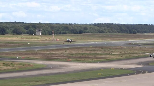 generic airplane taking off from cologne airport, power skill aircraft departure dynamic environment airport during take-off aviation german aviation pilot skills airport operations