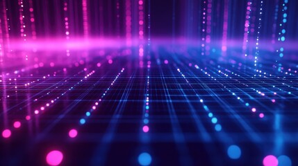 Obraz premium Abstract Futuristic Technology Background with Neon Lights and Grid Pattern.