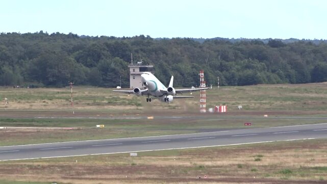 generic airplane taking off from runway airport, dynamic lift-off aircraft aviation runway departure plane air travel airline aircraft operations plane spotting airport scene
