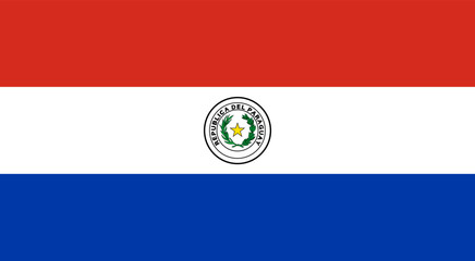Obraz premium Flag of Paraguay. Accurate dimensions and official colors. Symbol of patriotism and freedom. Paraguay flag illustration. Vector illustration