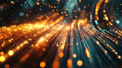 Fototapeta premium Abstract Blue and Orange Bokeh Lights Background with Glowing Lines and Sparkle Effect.