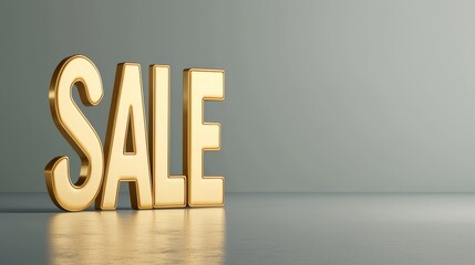 Gleaming gold "SALE" sign, Black Friday backdrop with subtle glow, 3D illustration