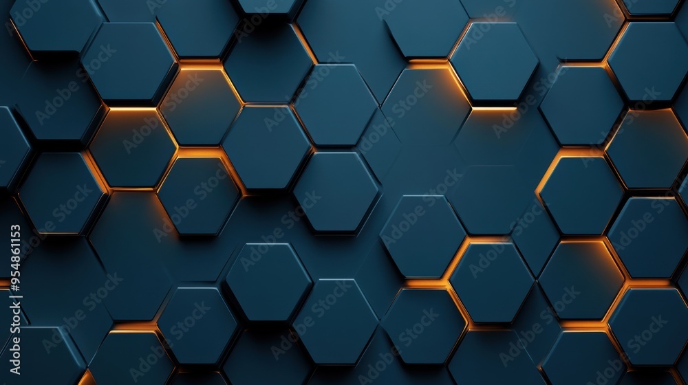 Poster a seamless hexagonal pattern with metallic textures, a futuristic and industrial feel