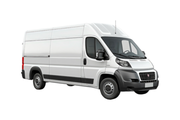 A cargo van for transportation services is isolated on a white background, suitable for mockups, advertising, logistics, and delivery concepts